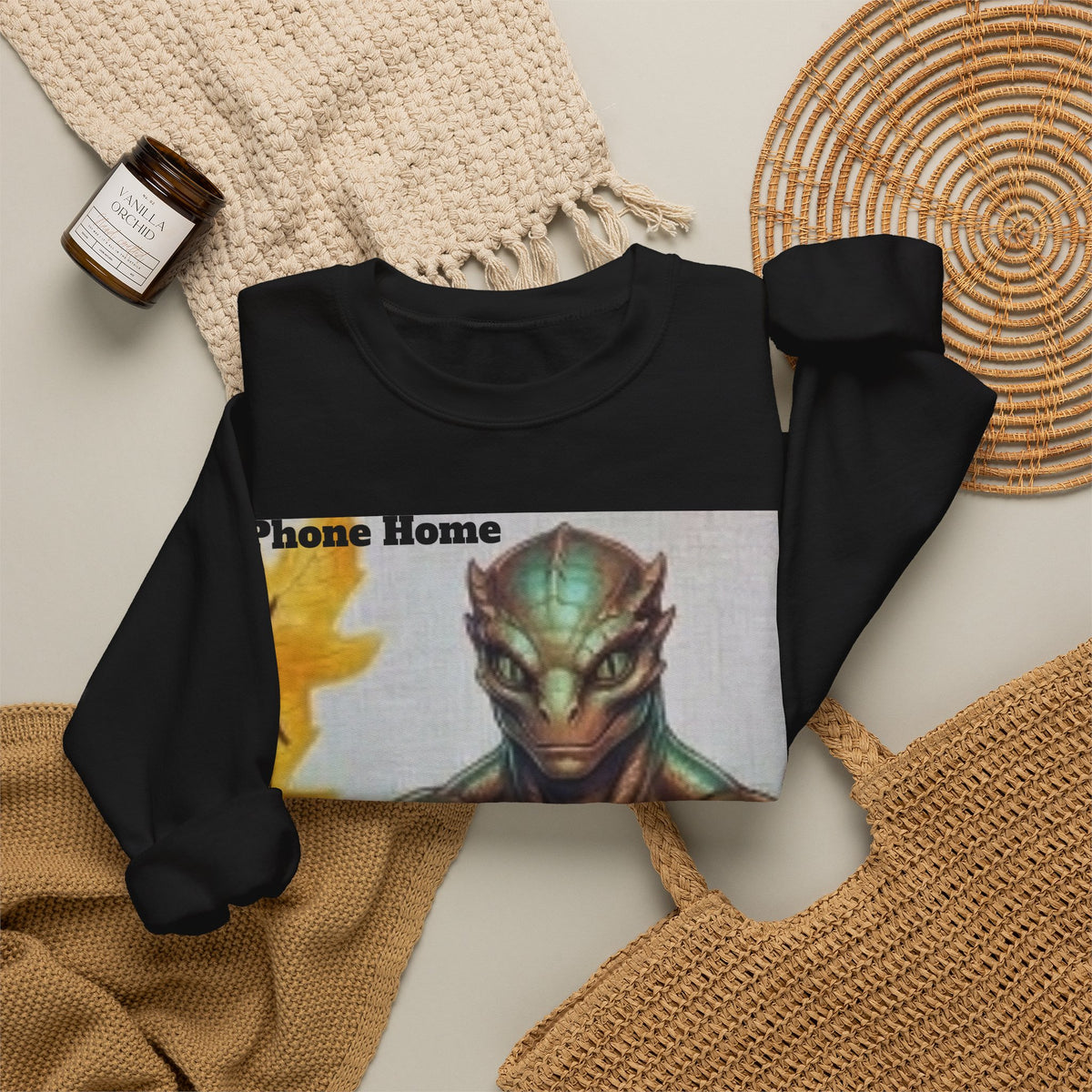 Alien Selfie Crewneck Sweatshirt — "Phone Home" Graphic