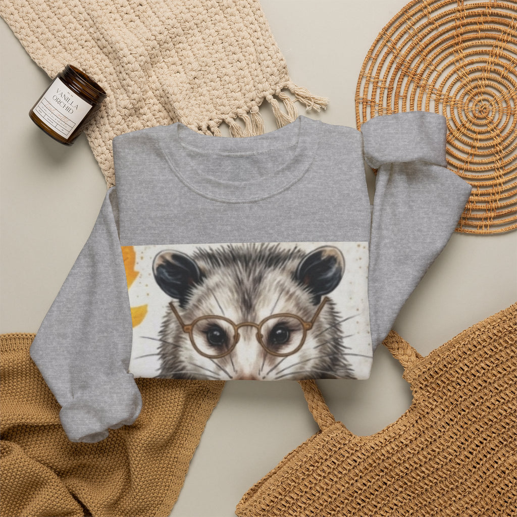 Possum Portrait Sweatshirt – Cute Opossum with Glasses & Phone Crewneck