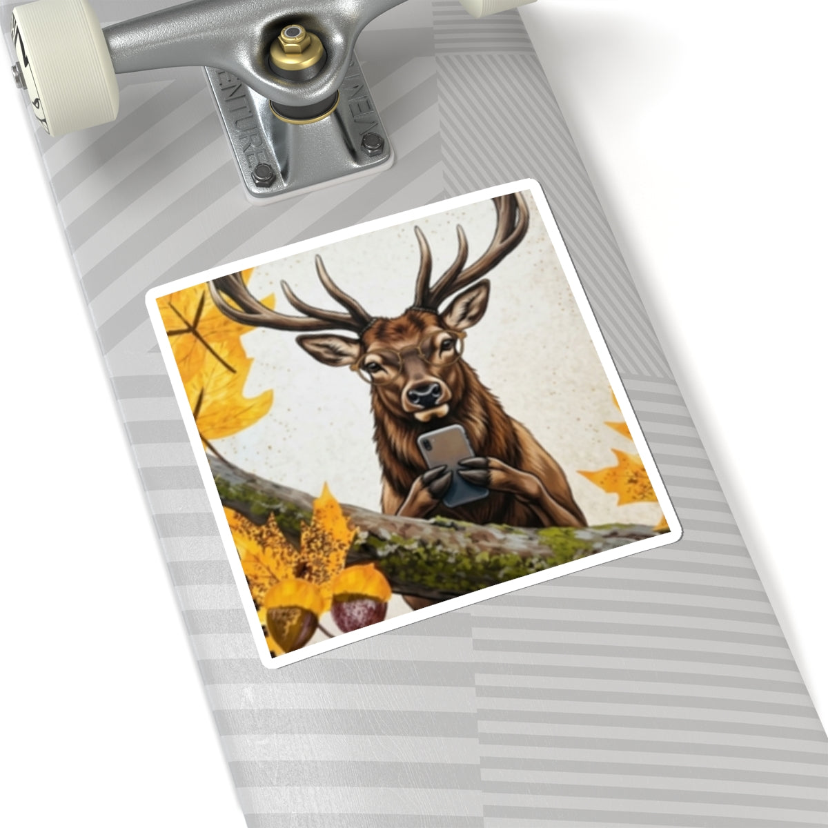 Deer Selfie Kiss-Cut Sticker — Fall Woodland Wildlife Laptop Decal