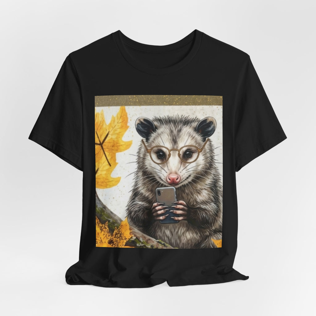 Possum Selfie T-Shirt — Cute Opossum Holding Phone Fall Design