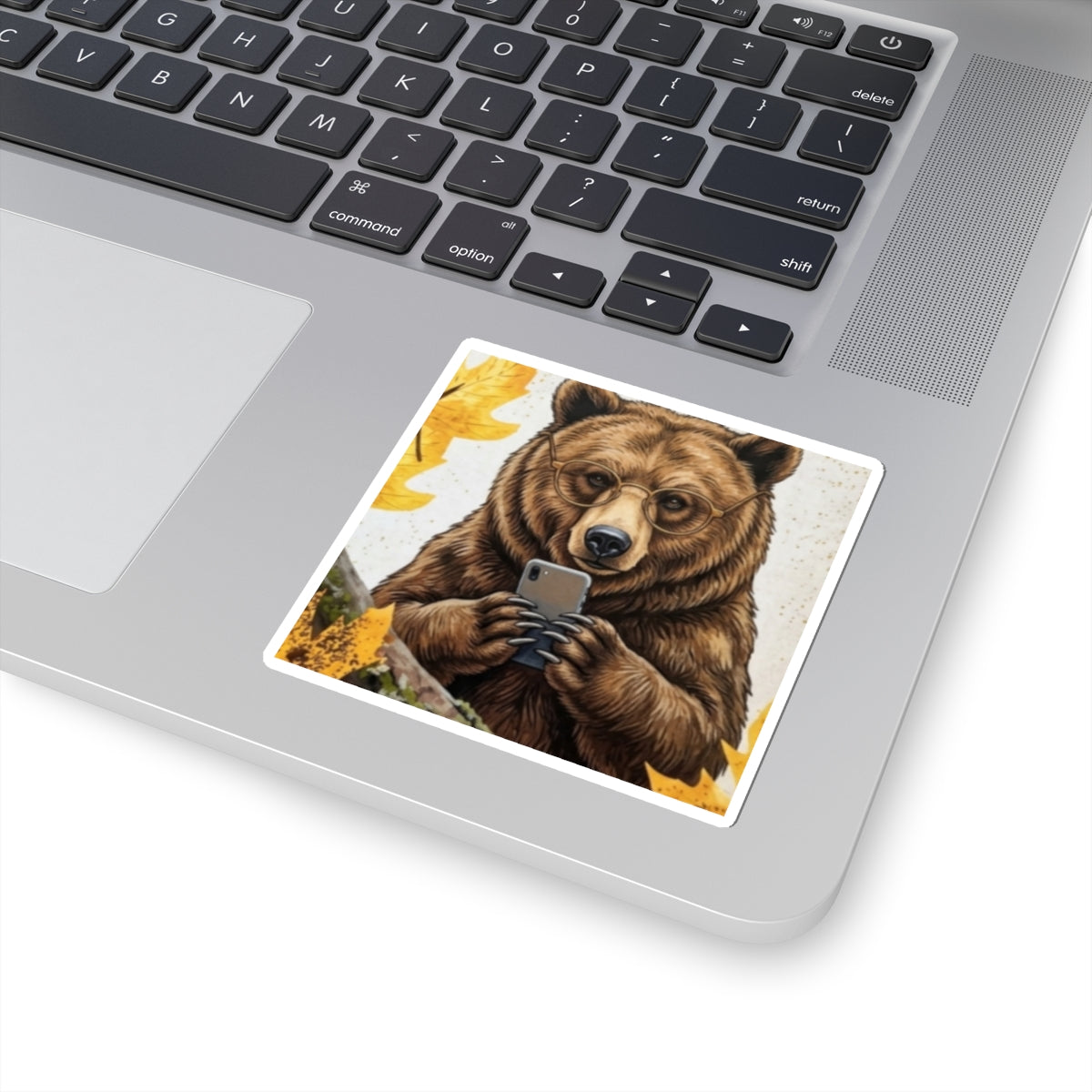 Bear Selfie Sticker — Cute Autumn Bear with Glasses Phone Sticker (Kiss-Cut)
