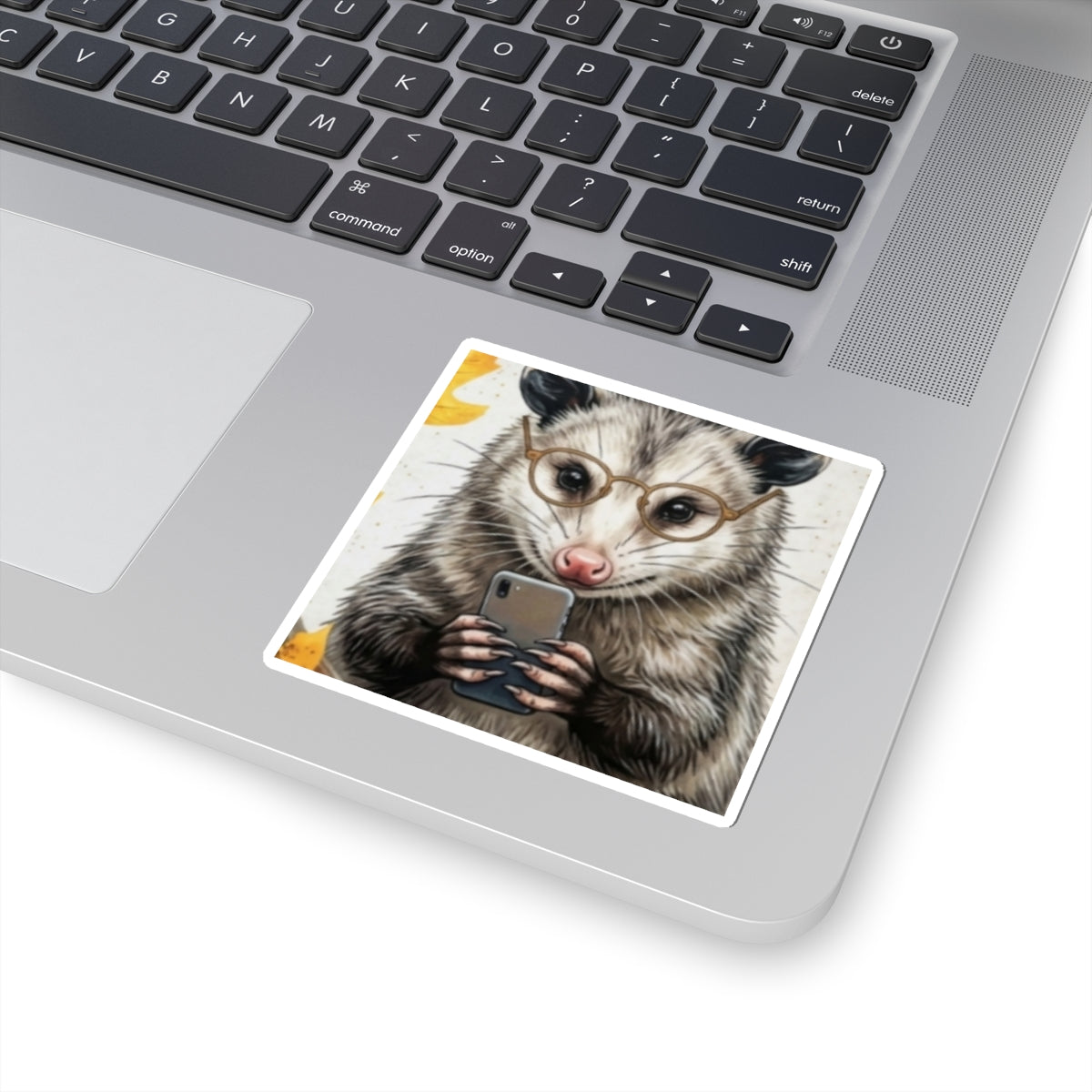 Opossum Selfie Sticker — Cute Possum with Glasses Phone Decal (Kiss-Cut)