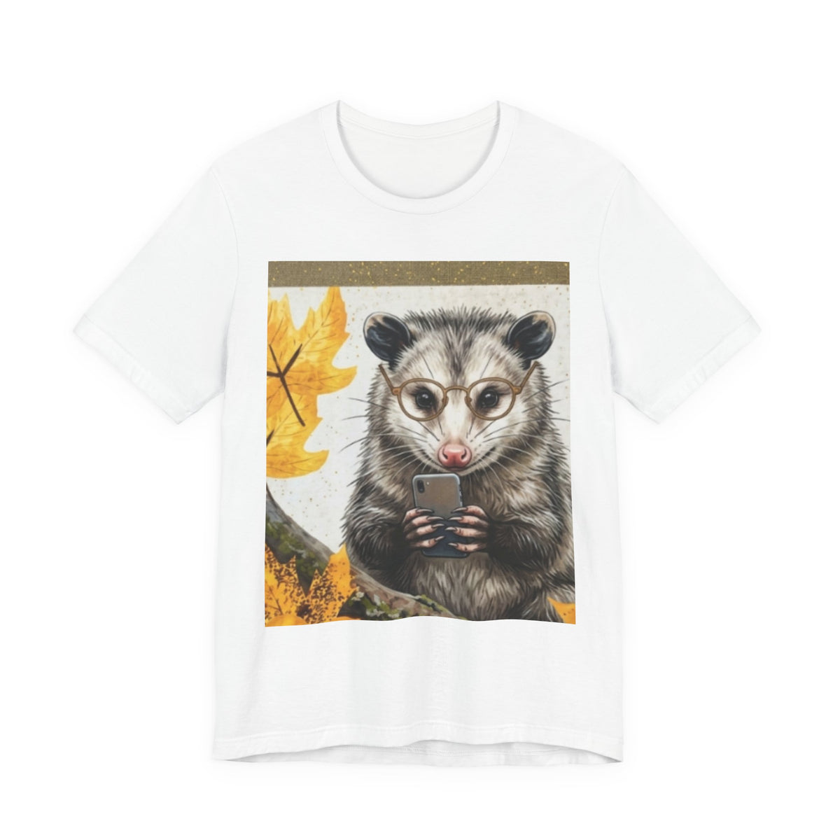 Possum Selfie T-Shirt — Cute Opossum Holding Phone Fall Design