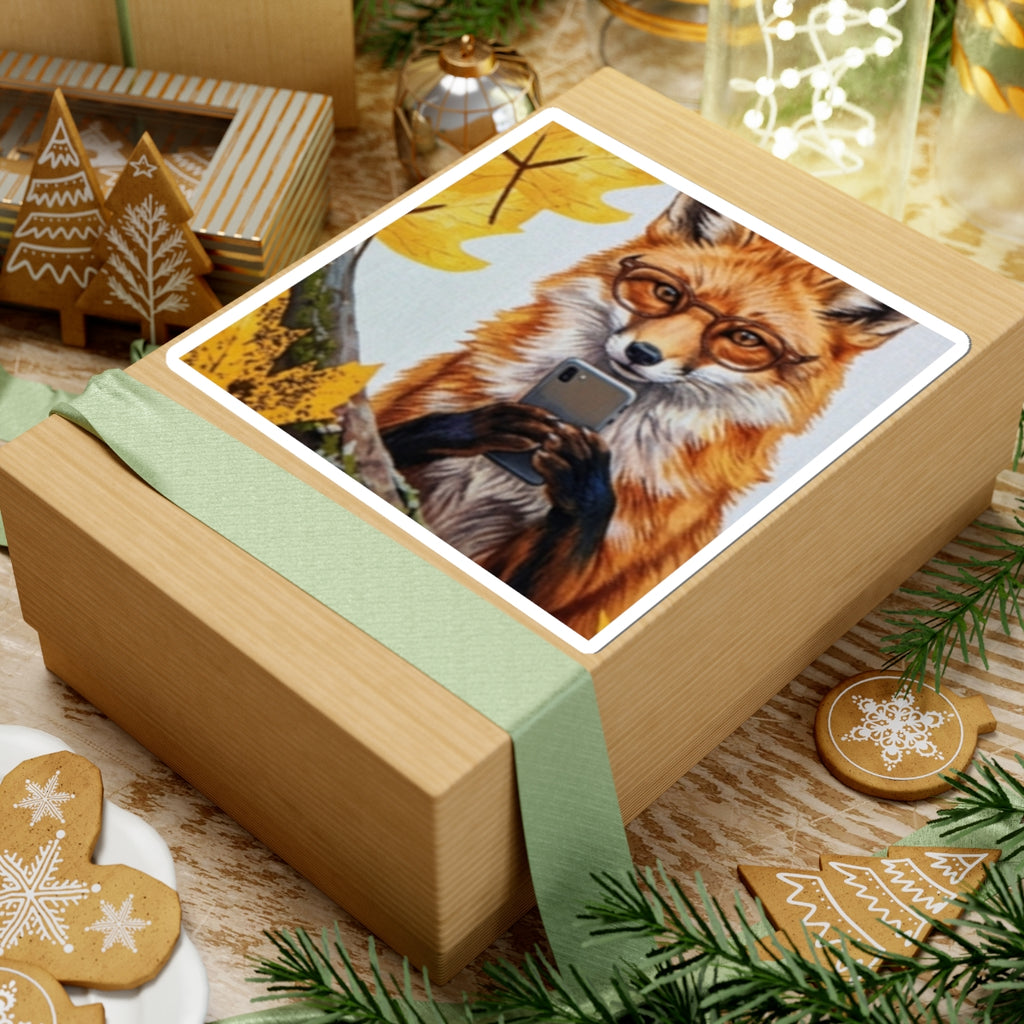 Fox With Phone Sticker — Cute Autumn Fox Kiss-Cut Vinyl Sticker