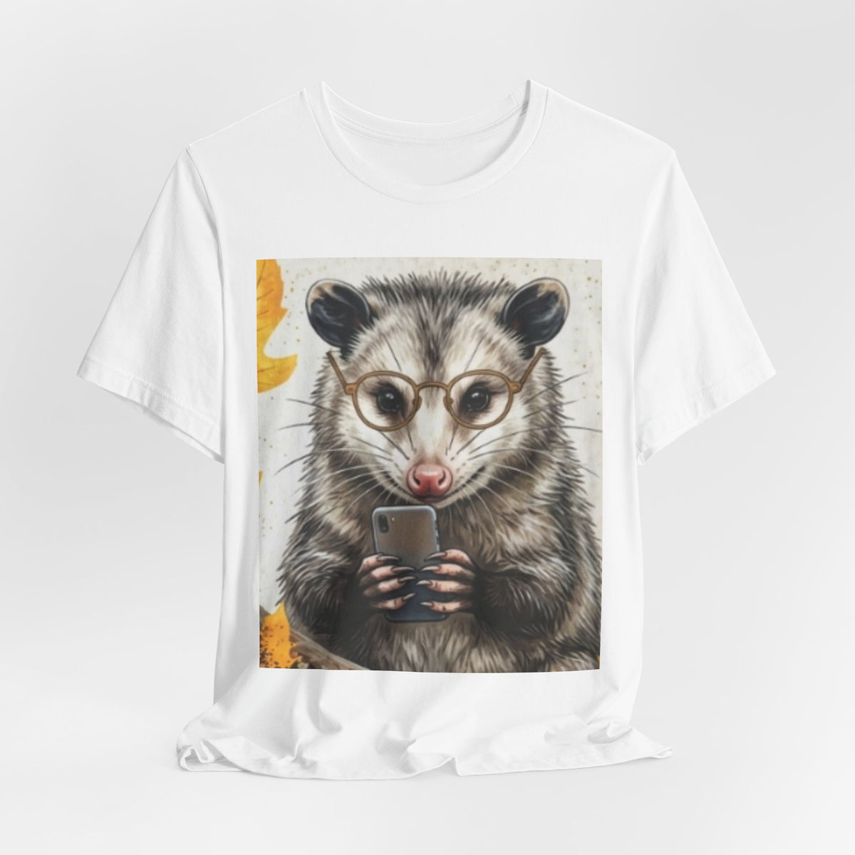 Possum Selfie T‑Shirt — Cute Opossum Holding Phone Graphic Tee