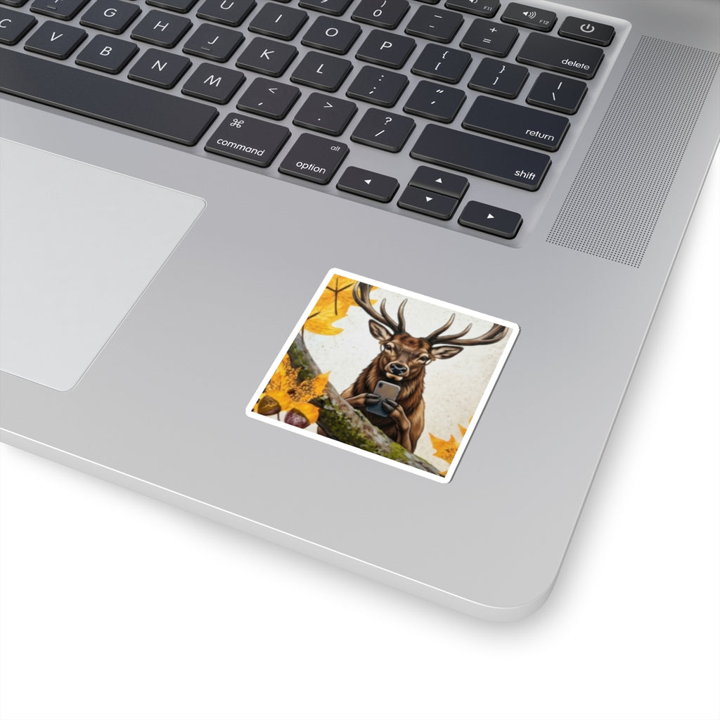 Deer Selfie Kiss-Cut Sticker — Fall Woodland Wildlife Laptop Decal