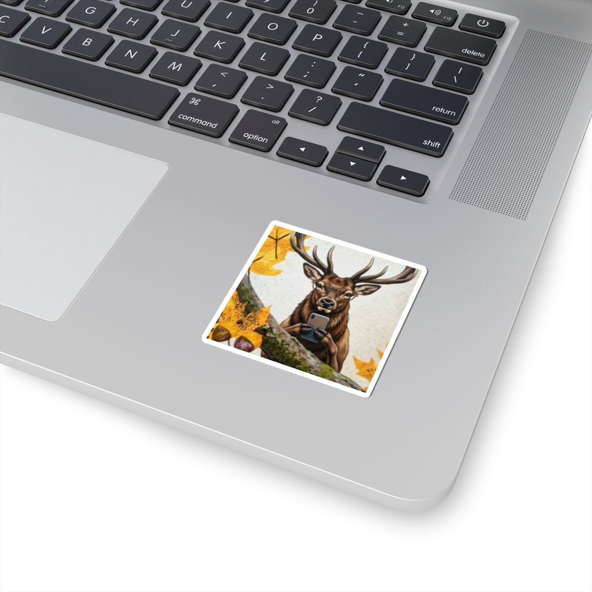 Deer Selfie Kiss-Cut Sticker — Fall Woodland Wildlife Laptop Decal
