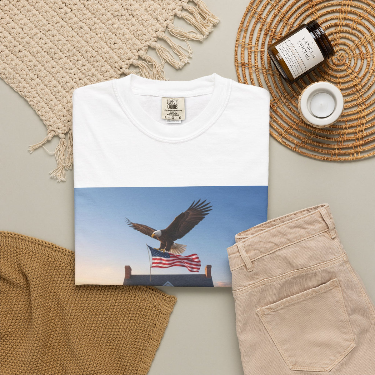 American Eagle & Horses Farmhouse T-Shirt — Patriotic Country Scenic Tee