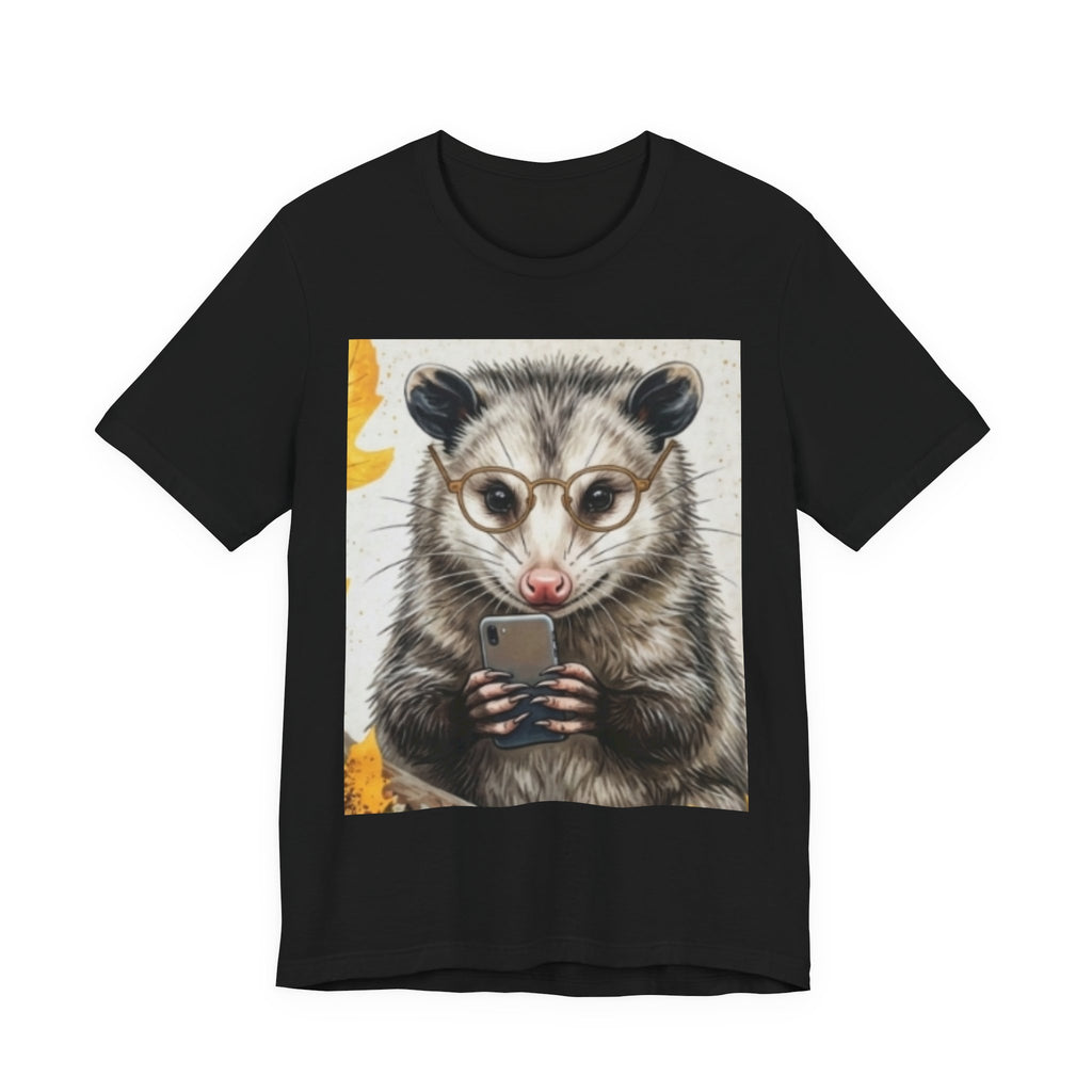 Possum Selfie T‑Shirt — Cute Opossum Holding Phone Graphic Tee
