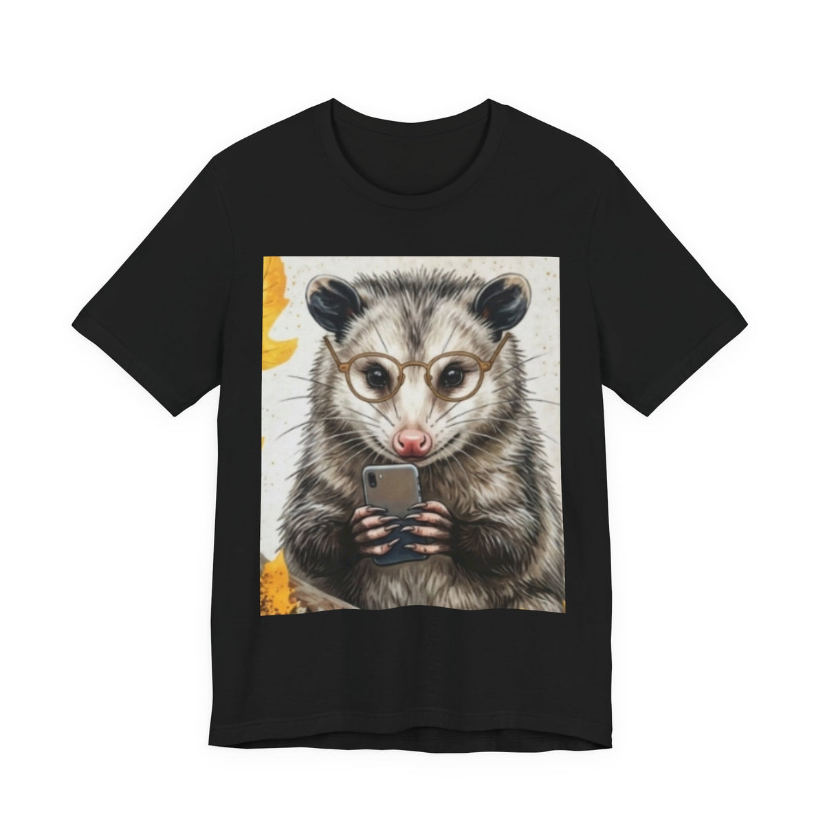 Possum Selfie T‑Shirt — Cute Opossum Holding Phone Graphic Tee