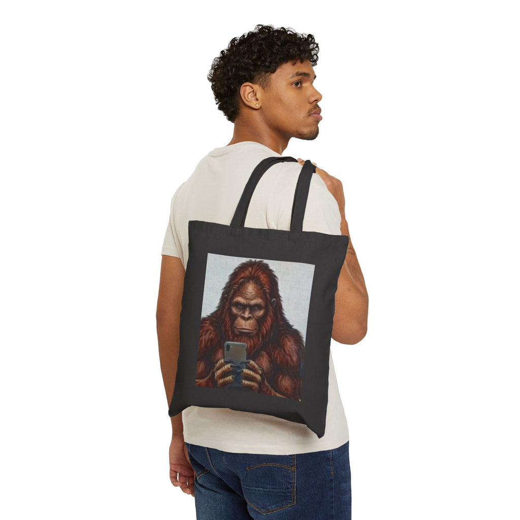 Tote Bag — Vintage Orangutan Holding Smartphone Graphic Cotton Canvas Tote