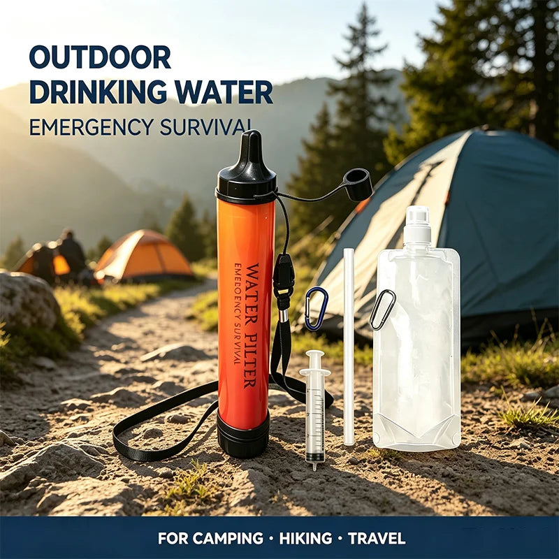 Portable Emergency Survival Water Filter Straw, Physical Purification Drinking Straw for Camping & Hiking